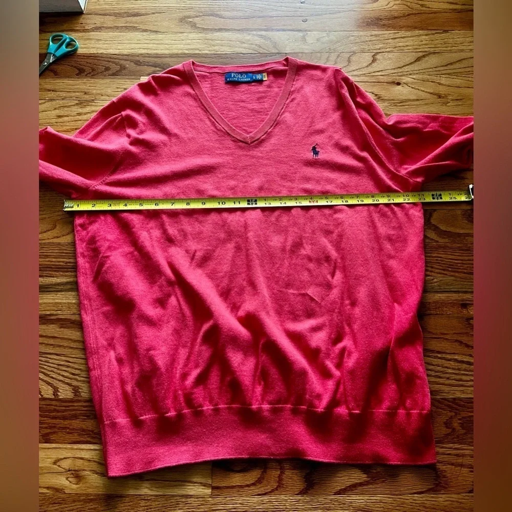 Polo Ralph Lauren Cotton V Neck Red/Orange Sweater, Size Large